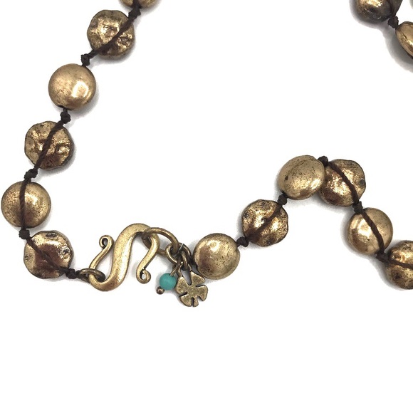 Lucky Brand Gold Tone Thread Wrapped Round Discs Beaded Strand Necklace - Picture 7 of 9